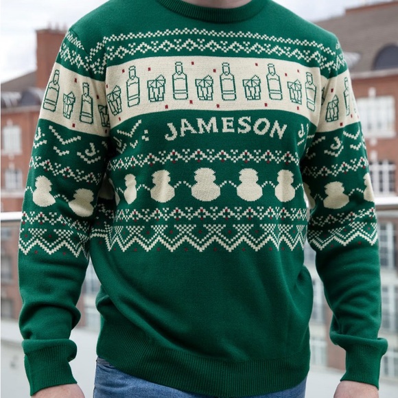 Jameson Festive Holiday Crew Neck Green Fair Isle Christmas Jumper Sweater L - Picture 1 of 9